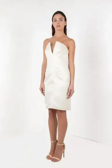 Petite Nina strapless dress in cream by Anar London :: BombPetite.com