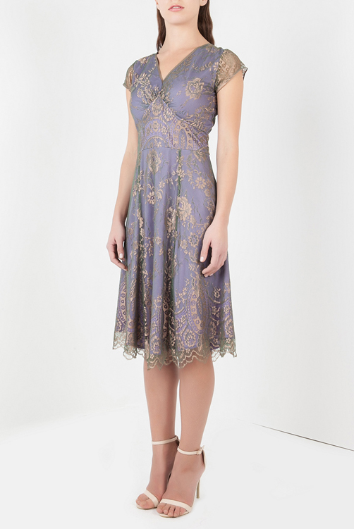 PETITE Kristen dress in bronze and violet lace by Nancy Mac :: BombPetite.com