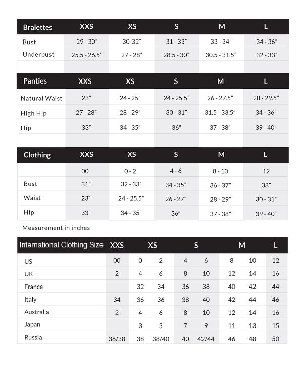 Petite Size Chart - Bomb Petite