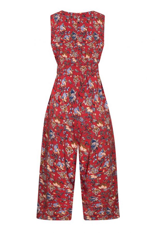 Petite V-Neck Jumpsuit in Red Floral Print by Bomb Petite
