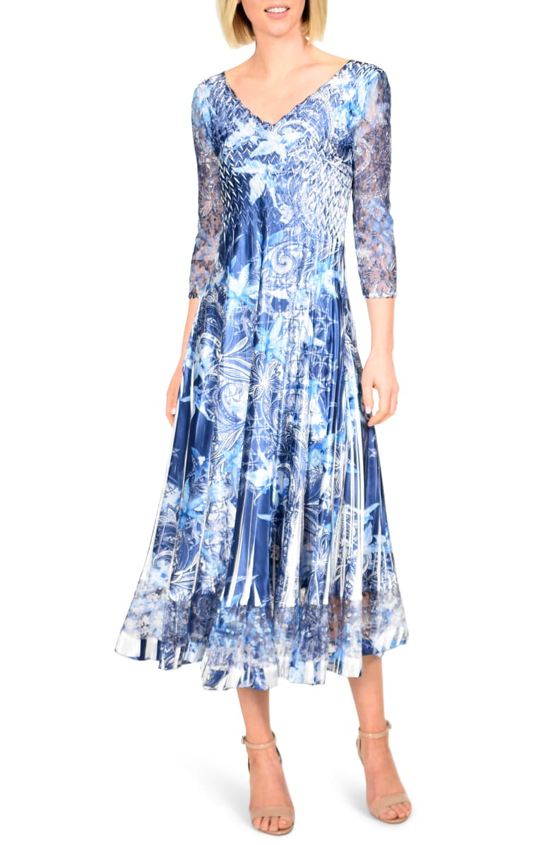 komarov-floral-print-charmeuse-tea-length-dress-petite