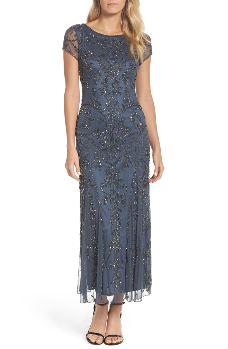 Pisarro nights embellished 2024 mesh gown petite